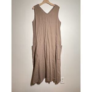 Match Point NWT Light Brown 100% Linen V-Neck Sleeveless Tank Maxi Dress XL
